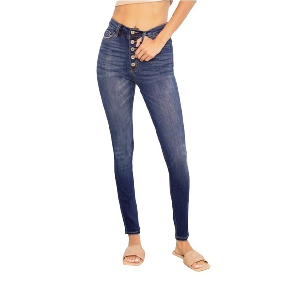 KANCAN Dark Wash Lyla High‎ Rise Super Skinny Jeans - Picture 1 of 8